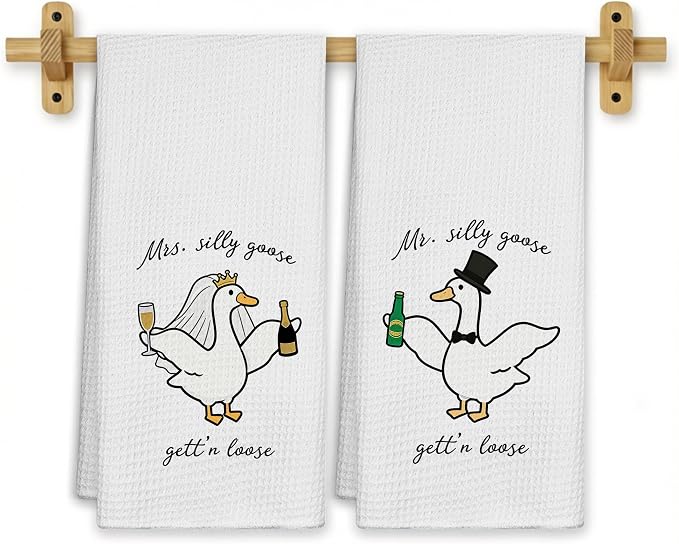 Funny Goose Kitchen Towels, Bachelorette Party Gifts Dish Tea Towels for Kitchen Decor, Engagement Newly Engaged Gifts for Couples Decorative Hand Towel for Bathroom, 16x24 Inch Set of 2