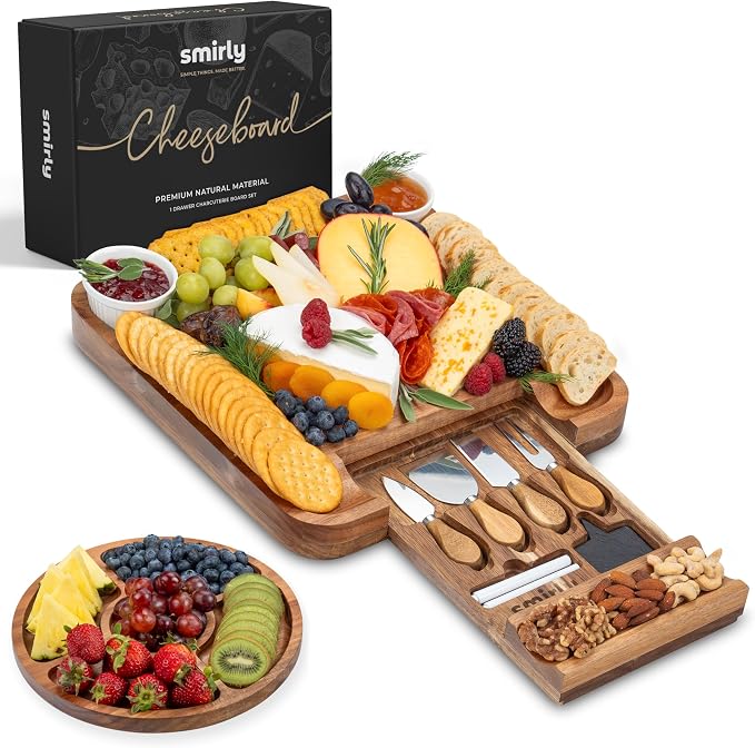 SMIRLY Charcuterie Board Set with Serving Accessories, Acacia | Serving Board Gift for Housewarmings, Weddings and Birthdays, Great for Hosting parties, Wine Nights and Celebrations