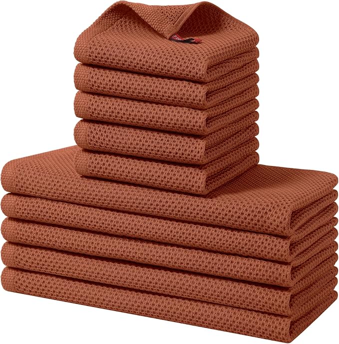Homaxy 10 Pack 100% Cotton Kitchen Towels and Dishcloths Set, Rust | 12 x 12 Inches and 13 x 28 Inches Kitchen Towels Set, Ultra Soft Absorbent Dish Cloths for Washing Dishes