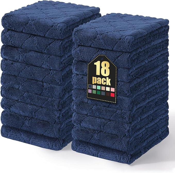 Homaxy 18 Pack Super Soft Absorbent Dish Towels, 10" x 20", Navy Blue | Coral Velvet, Nonstick Oil Fast Drying Microfiber Cleaning Cloth, No Lint Dishcloths for washing and drying