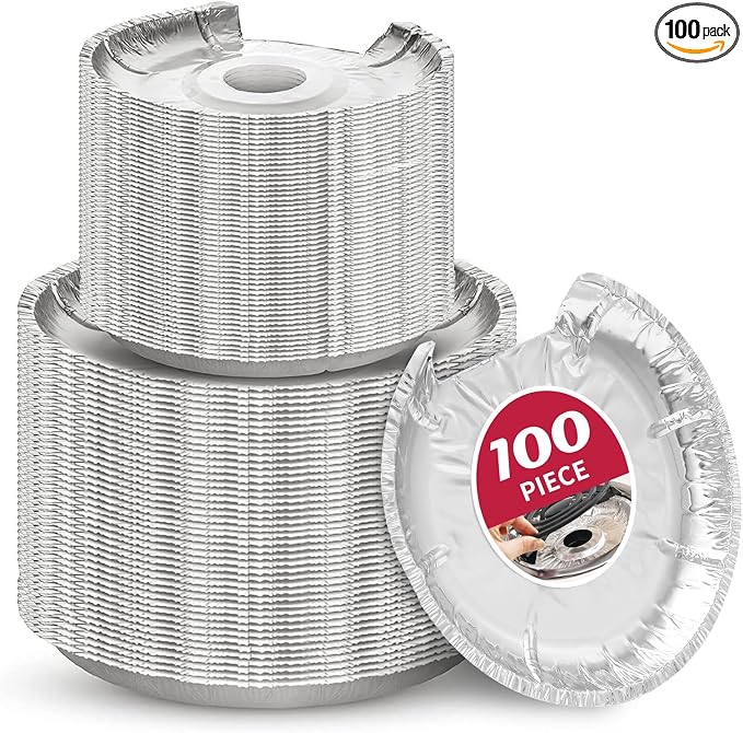 Round Electric Stove Burner Covers - Thicker Aluminum Foil Burner Liners - Disposable Stove Top Protector, 100 Pack (50 * 6 Inch and 50 * 8 Inch)