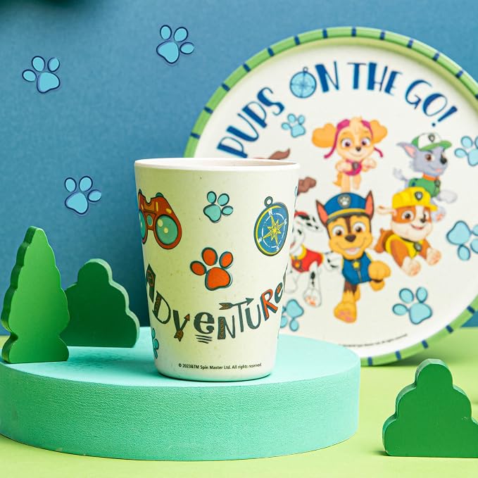 Zak Designs PAW Patrol Kids Dinnerware Set 3 Pieces, Durable and Sustainable Melamine Bamboo Plate, Bowl, and Tumbler are Perfect For Dinner Time With Family (Chase, Marshall, Skye & Friends)