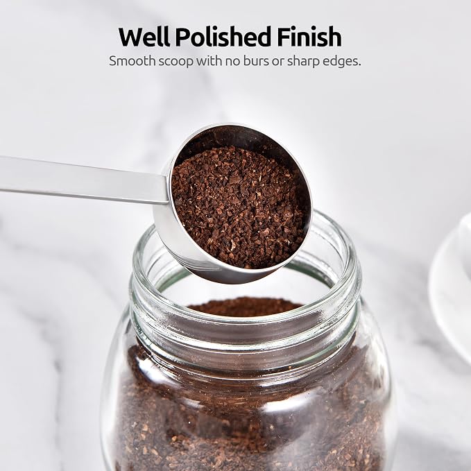 U-Taste Coffee Scoop 2 Tablespoon: 18/8 Stainless Steel Measuring Scooper for Ground Coffee, Bean, Powder, Espresso, 8.5in Extra Long Handle Metal Meaure Spoon for Canister, Jar (2Tbsp/30ml, Silver) | 18/8 Stainless Steel Tablespoon Scoop, Long Metal C...