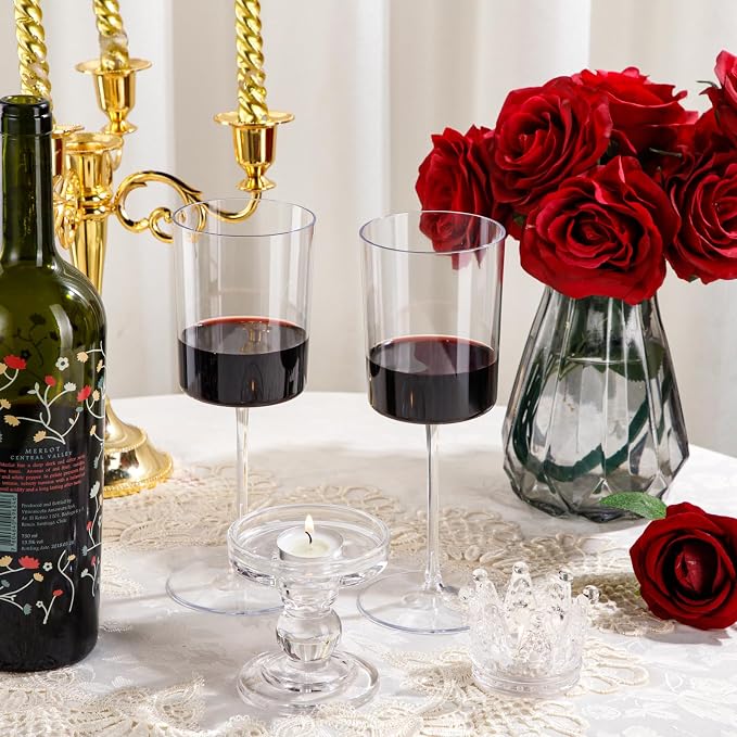 Ciaell 12 Pack Clear Plastic Wine Glasses - 14Oz Plastic Wine Glasses with Stem - Disposable Stemmed Wine Glass for Parties & Weddings & Outdoor | 14 oz Clear Stemmed Cups, Heavy Duty Plastic, Wine Champagne Cocktails Margaritas for Parties Birthdays A...
