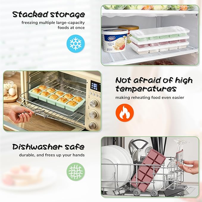 3-Pack Ice Cube Trays with Lid, 10 Cubes 2 Tbsp, Silicone Tray for Freezer | BPA Free, Leak-proof Lid, Freeze Ice Cubes, Chocolates, Sauces, Juices, Fruit Purees, Meal Prep, Cocktail, Coffee, Soup, Food
