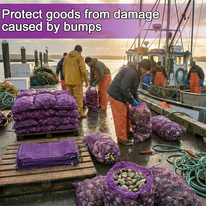 SATINIOR 60 Pcs Large Mesh Storage Produce Bags 21'' x 32'' Mesh Onion Bags 50 Lbs Reusable Vegetable Storage with Drawstring Potato Sacks for Onion Potato Citrus Fruit Produce Firewood (Purple)