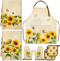 7 Pcs Sunflower Kitchen Linen Set Includes Apron 2 Towels Oven Mitt 2 Pot Holders Cottage core Kitchen Decor Gift