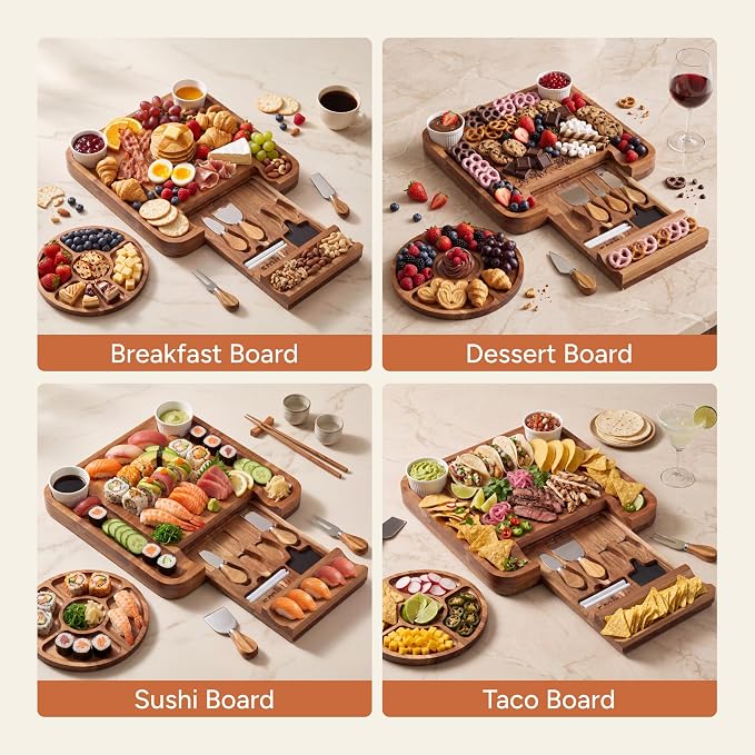 SMIRLY Charcuterie Board Set with Serving Accessories, Acacia | Serving Board Gift for Housewarmings, Weddings and Birthdays, Great for Hosting parties, Wine Nights and Celebrations