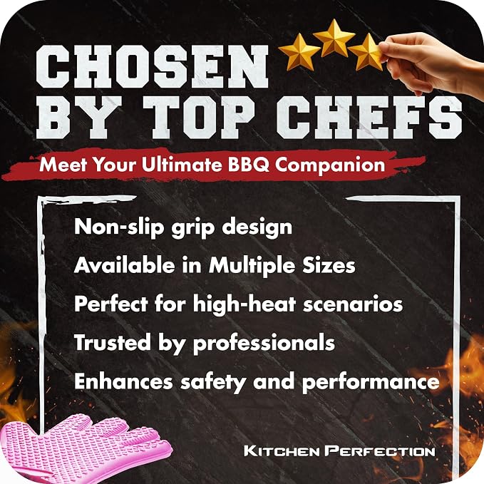 KITCHEN PERFECTION S Silicone Smoker BBQ Gloves - Heat Resistant Oven Mitts | Waterproof, 5-Finger Design For A Better Grip, for Pitmasters, Meat Smoking, Grilling, Cooking, Frying Turkey | Grill Gift