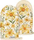 100% Thick Cotton Mini Oven Mitts Silicone Grip Watercolor Daisy | Elegant Classic Oven Mitts for Women, Machine Washable, Non-Slip, Reversible Design Fits Both Hands, Stylish Kitchen Decor