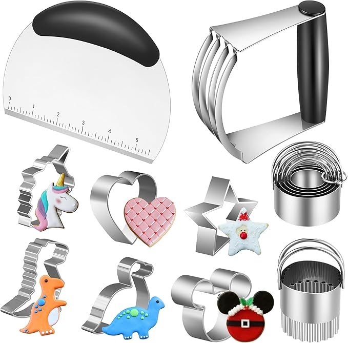 Stainless Steel Cookie Cutters, Pastry Cutter, Dough Cutter | Biscuit Cutter Set For Baking (10 Pcs/Set), Mickey Unicorn Dinosaur Heart Star Cookie Cutters for Kids Birthday Party