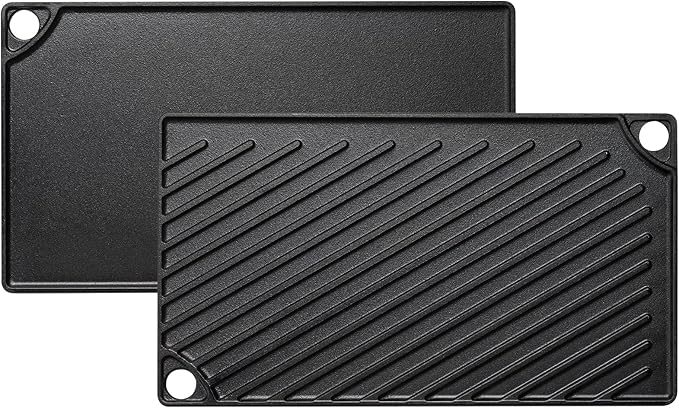 EWFEN Reversible Grill/Griddle, 16.7x9.5'' Pre-Seasoned Cast Iron Griddle Pan, Double Burner Cookware, Rectangular Stovetop Griddle with Handles, Flat Top Plate for Oven, Grill & Campfire