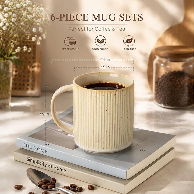 theterra Ceramic Coffee Mugs Set of 4, 14.2 oz Coffee Cups with Handle | Handmade, Suitable for Latte, Tea, Milk, Beer & Hot Cocoa, Cappuccino