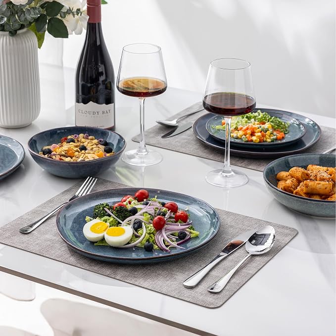 AmorArc Ceramic Dinnerware Sets for 4, 12Pcs Plates and Bowls Sets Dishes | Stoneware Handmade Reactive Glaze Dinner Set, Highly Scratch Resistant | Dishwasher & Microwave Safe Dishware