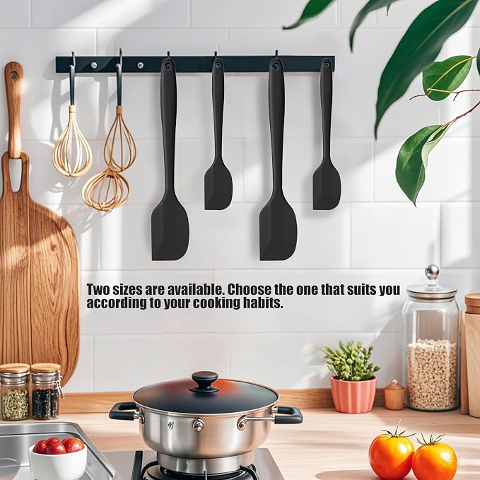 4 PCS Silicone Spatula,Rubber Spatula with Stainless Steel Core11 Inch Non-scratch Baking Cooking 8Inch Spatula Set Flexible Heat Resistant (Black)
