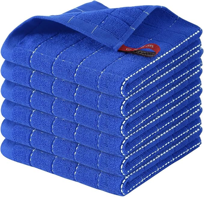 Homaxy 100% Cotton Terry Kitchen Dish Cloths, 6 Pack, Blueberry | Ultra Soft and Absorbent, Suitable for Drying and Washing Dishes