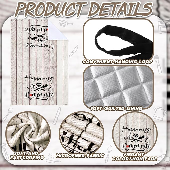 Sratte 6 Pcs Kitchen Decor Accessories Set, Kitchen, White Wood Grain | Farmhouse Kitchen Towels Pot Holders Oven Mitts Set 2 Dish Towels 2 Potholders 2 Cooking Mittens for Baking Cooking Supply