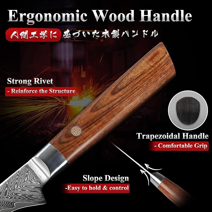 Dragon Creek Damascus Fillet Knife - Fish Vegetable Cutting | Japanese Fillet Knife for Birthday Thanksgiving Gift for Mom or Dad