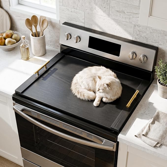 30 * 22" Wooden Stove Top Cover for Electric Stove and Gas Burners | Noodle Board Stove Cover with Handles, Kitchen Sink Cover for Counter Space & Tray