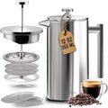 Utopia Kitchen 304 Grade Stainless Steel French Press 12 Oz, Silver | Double Wall Insulated Coffee Press with 4-Level Filtration System, Include 2 Extra Filters, Rust-Free, Dishwasher Safe