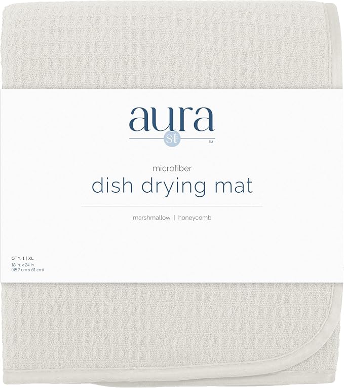 S&T INC. Dish Drying Mat, 18" x 24", XL, Cream | Absorbent Microfiber, Extra Large Kitchen Counter Mat for Dishes, Utensils, Pots and Pans, Machine Washable