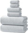 REDKISS 6 Piece Premium Towel Set, 2 Bath, 2 Hand, and 4 Wash Cloths, Ultra-Fiber Coral Fleece, Highly Absorbent Towels for Bathroom, Gym, Hotel, and Spa, Ideal for Everyday use, Light Grey