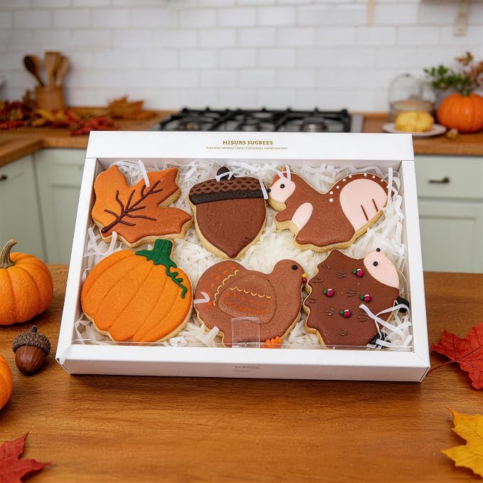 MrCookie Large Fall/Thanksgiving Cookie Cutters,Thickened Stainless Steel | with a recipe instruction for cookies, biscuits and fondant in popular Thanksgiving shapes.