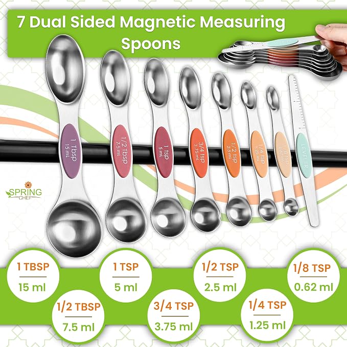 Spring Chef 15 Magnetic Measuring Cups & Spoons, Patented, Desert Sunset | Nesting Stainless Steel Measuring Cups & Heavy Duty Metal Measuring Spoons with Levelers for Dry & Liquid Ingredients