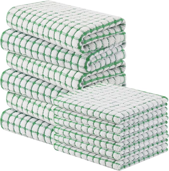 Homaxy Kitchen Towels and Dishcloths Set, Set of 12, Green | Cotton Terry Kitchen Dish Towels, Super Soft and Absorbent Dish Cloths, 16 x 25 and 12 x 12 Inches
