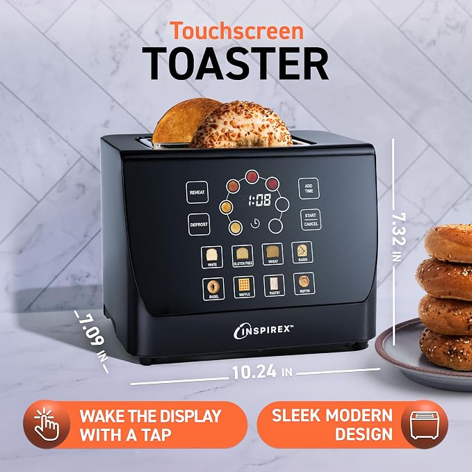 Inspirex Two Slice Touchscreen Lever Toaster, Black