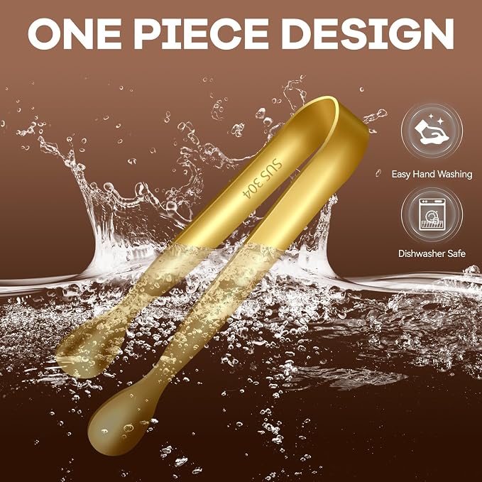 HOTEC 12Pcs Mini Gold Tongs for Serving, 4.3" Small tongs Stainless Steel Sugar Tongs for Coffee Bar, Tea Party, Appetizers, Desserts, Buffet and Ice Bucket Food-Grade & Dishwasher Safe