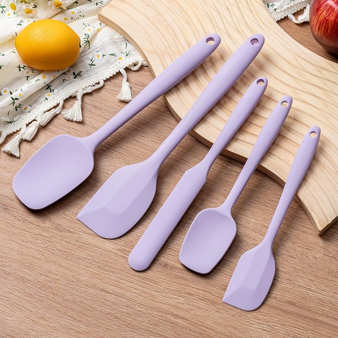 Silicone Spatula Set,5 Piece Food Grade Rubber Spatulas,Lavender | Spatulas Silicone Heat Resistant for Baking,Cooking,and Mixing High Heat Resistant Non Stick Dishwasher Safe BPA-Free