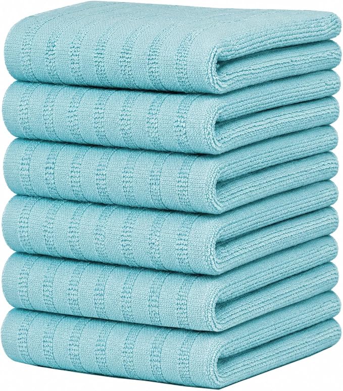 Premium Kitchen Towels 6 Pack 100% Cotton, 20"x28" - Aqua Solid | Large 450 GSM Terry Dish Towel, Kitchen Hand Towels with Hanging Loop, Highly Absorbent for Washing and Drying Dishes