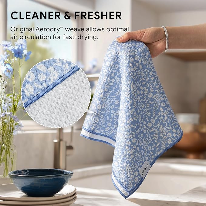 RECYCO Waffle Kitchen Towel Set of 2 - Quick Dry Microfiber Sustainable Dish Towels - Ultra Absorbent Reusable Cleaning Tea Towels - Lightweight Hand Towels,16”x 28”, Hydrangea Ball