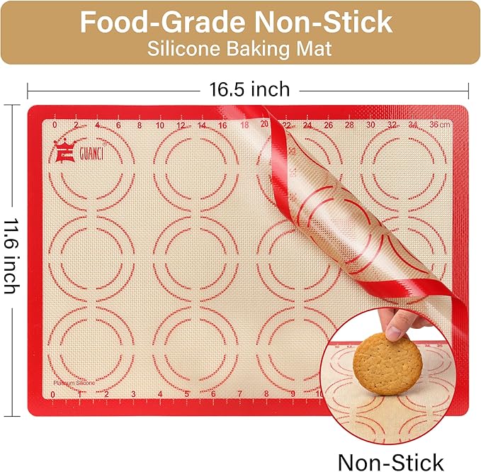 2 Pack Silicone Baking Mats, 11.6" x 16.5" Each, 0.7mm Thick, Food Grade Non-Stick Reusable Baking Mats & Baking Sheet Liners for Cookies, Macarons, Bread, Pizza & Pastry