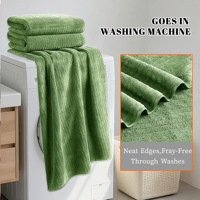 4 Pack Bath Towels Set 35 x 70in Extra Large, Ultra Soft Microfiber | Luxury Thick High Absorbent and Quick Dry Bath Sheet for Bathroom, Beach, Yoga, Sport,SPA, Fitness, Sage Green