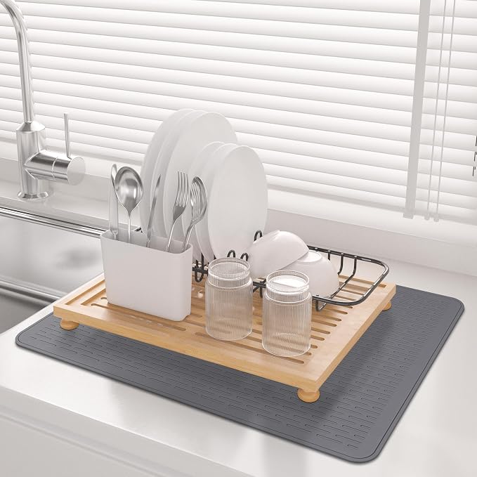 Stove Top Cover for Electric Stove - Food Grade Ceramic Stove top Cover, Silicone XXL Dish Drying Mat, Glass Cooktop Covers, Flat RV Range top Mats (Gray,30x21)