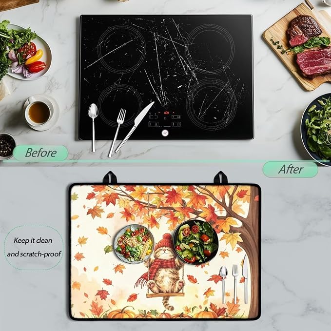 Cat Daisy Stove Top Covers Heat Resistant, Thick Insulation Cooktop Cover, Reusable Dish Drying Mat, Non-slip Flat Stovetop Protector, Wear Resistant Stovetop Liners, 30"x21"