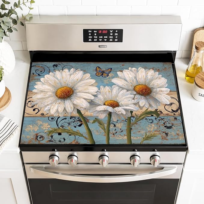 Daisy Garden Washer Dryer Top Cover Mat 28.35x20.47 in | Heat Resistant Cooktop Protector Mat with Non-Slip Backing, Scratch Protection and Countertop Drying Mat.