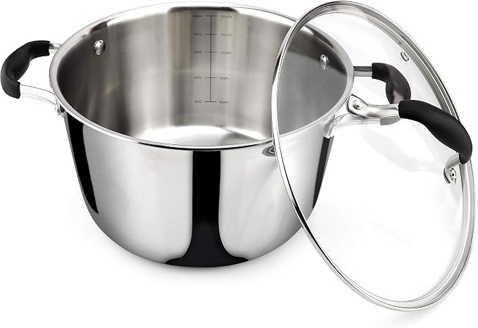 AVACRAFT 5 Quart Tri-Ply 18/10 Stainless Steel Dutch Oven | Full Tri-Ply Body, Tempered Glass Lid, Induction Compatible, Oven Safe, Dishwasher Safe, Even Heat Distribution