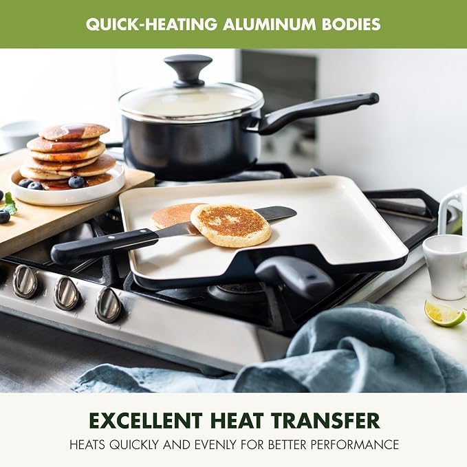 GreenPan Rio 11" Square Griddle Pan, Ceramic Nonstick Cookware, PFOA and PFAS-Free, Stay-Cool Bakelite Handle, Black
