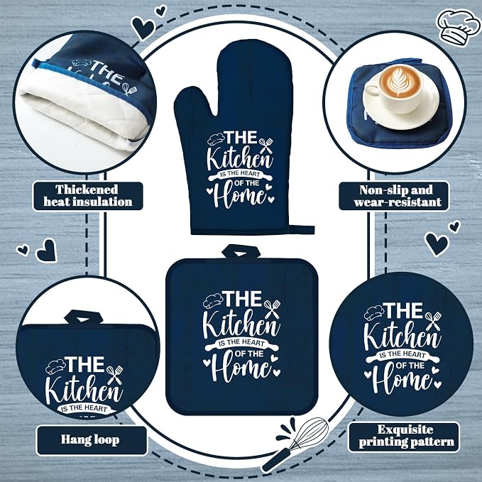 Leinuosen 8 Pcs Kitchen Towels and Oven Mitts Sets Pot Holders Dishcloths Set Kitchen Decorative Accessories Absorbent Potholders Heat Resistant for Chef Baking Cooking