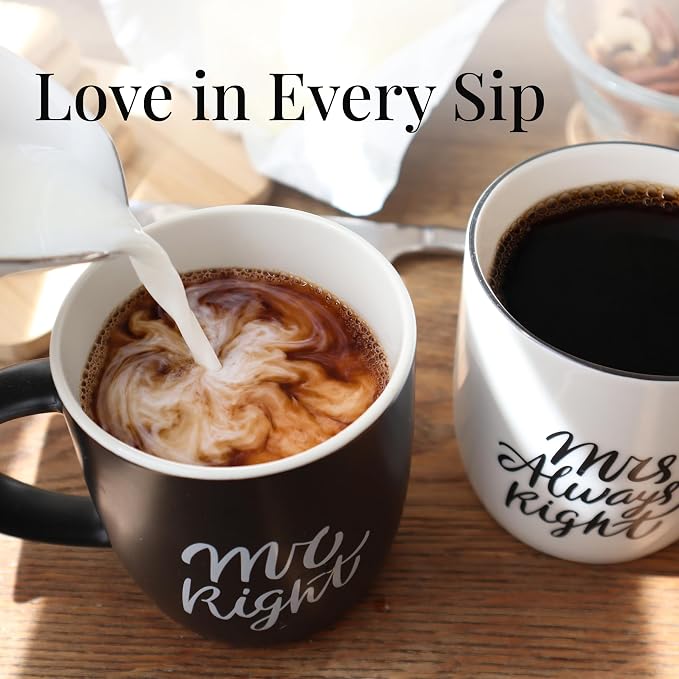 Triple Gifffted Mr Right and Mrs Always Right Coffee Mugs Gift Set, 13oz | Gifts for Couples, Wedding Anniversary, Engagement, Christmas, His & Hers, Bride and Groom, Parents, Newlyweds Bridal Shower