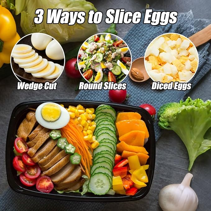 3 in 1 Egg Slicer for Hard Boiled Eggs with Cleaning Brush | Three Cutting Modes for Slices, Wedges and Dices, Egg Cutter&Fruit Slicer, Heavy Duty, Stainless Steel Wires, Dishwasher Safe