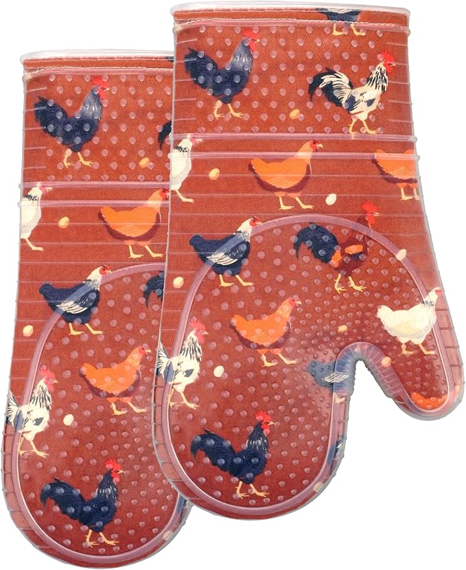 Oven Mitts with Transparent Clear Silicone Shell and Nice Shell Flower Printing