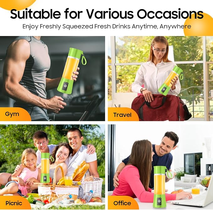 Portable Personal Size Mini Blender - 2026 New Upgrade Smoothies Blender | Small Blender with 380Ml Traveling BAP Free Cup for Sports/Home, 6 Blades Easily Squeeze Fresh Juice, 20000Rpm/Min Speed