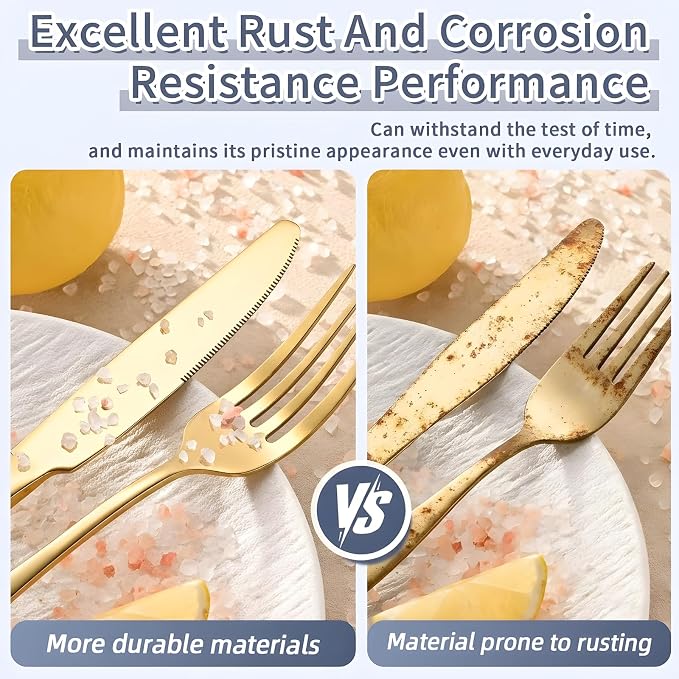 SIAKA 40-Piece Gold Silverware Set, Stainless Steel Flatware Set Service for 8, Food Grade Cutlery Utensil Set for Home Restaurant, Include Knife Forks Spoons Set, Mirror Polished Dishwasher Safe