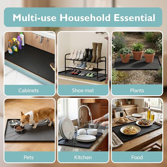 Under Sink Mat 22" x 19", Silicone Under Sink Liner for Kitchen and Bathroom, Waterproof Cabinet Protector Drip Tray, Protects Cabinets from Leaks and Spills