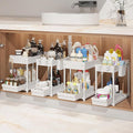 4-Pack 2-Tier Under Sink Organizer with Pull Out Drawers | Multi-use kitchen & bathroom storage. Includes hanging hooks and cups. White, space-saving cabinet design. 14.8 Inch