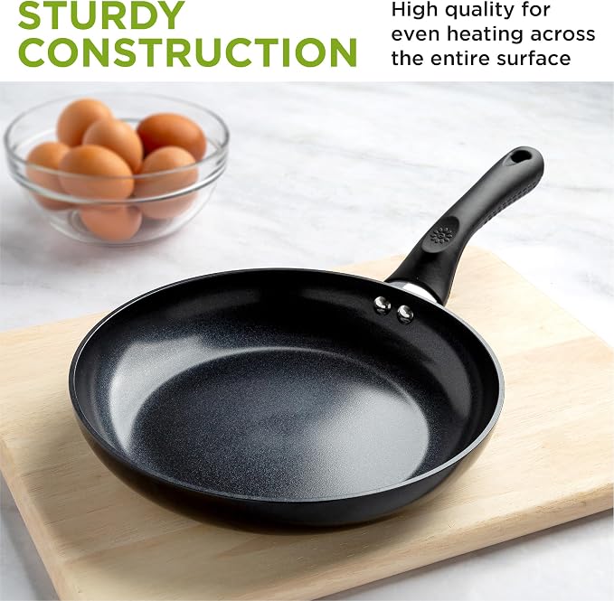 Ecolution Artistry Nonstick Frying Pan, Easy To Clean, Comfortable Handle, Even Heating, Dishwasher Safe Pots and Pans, 9.5-Inch, Black
